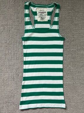 Zenana Outfitters Green & White Striped Racerback Tank